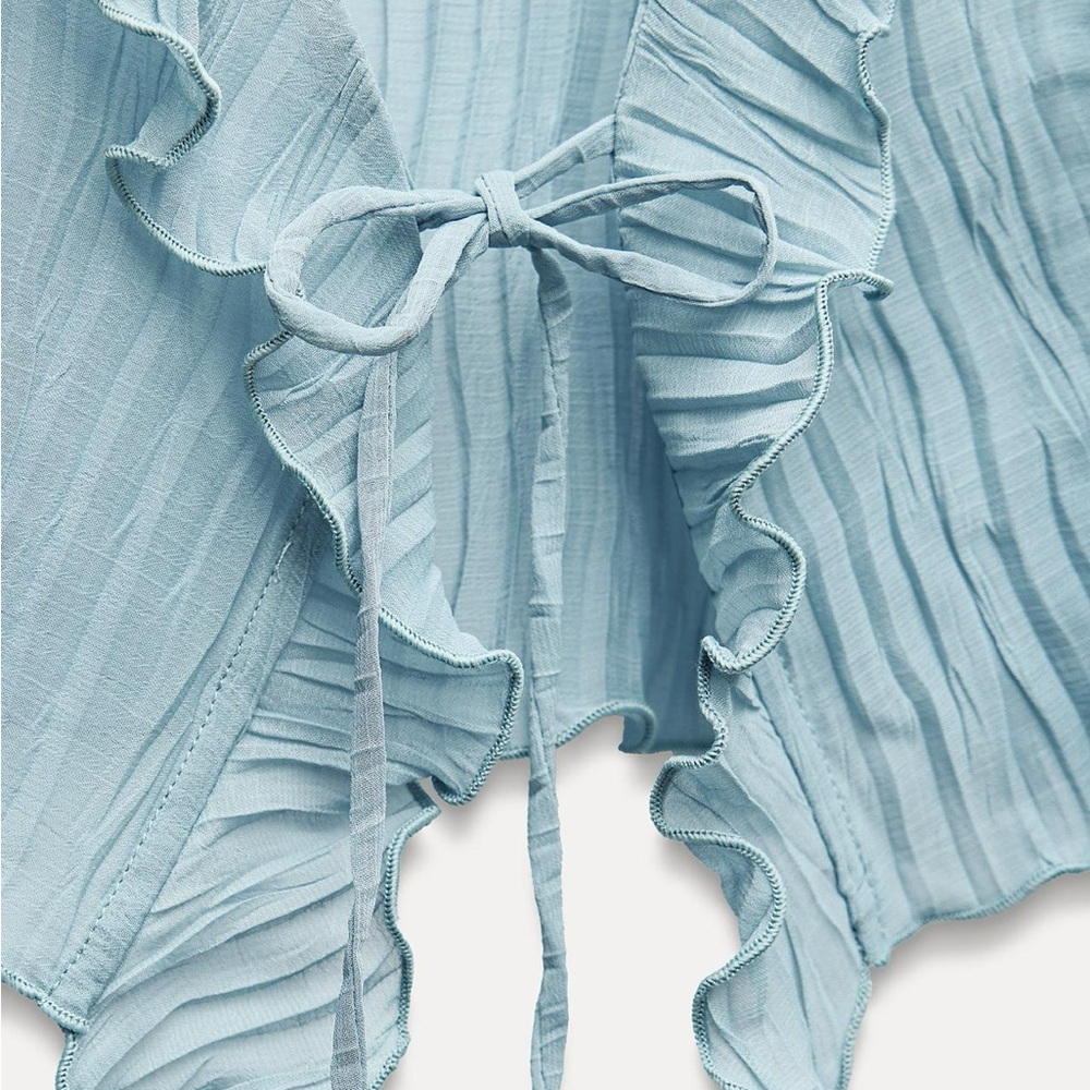 NEW Zara Ruffled Pleated Top in Light Blue - Small - Picture 4 of 4